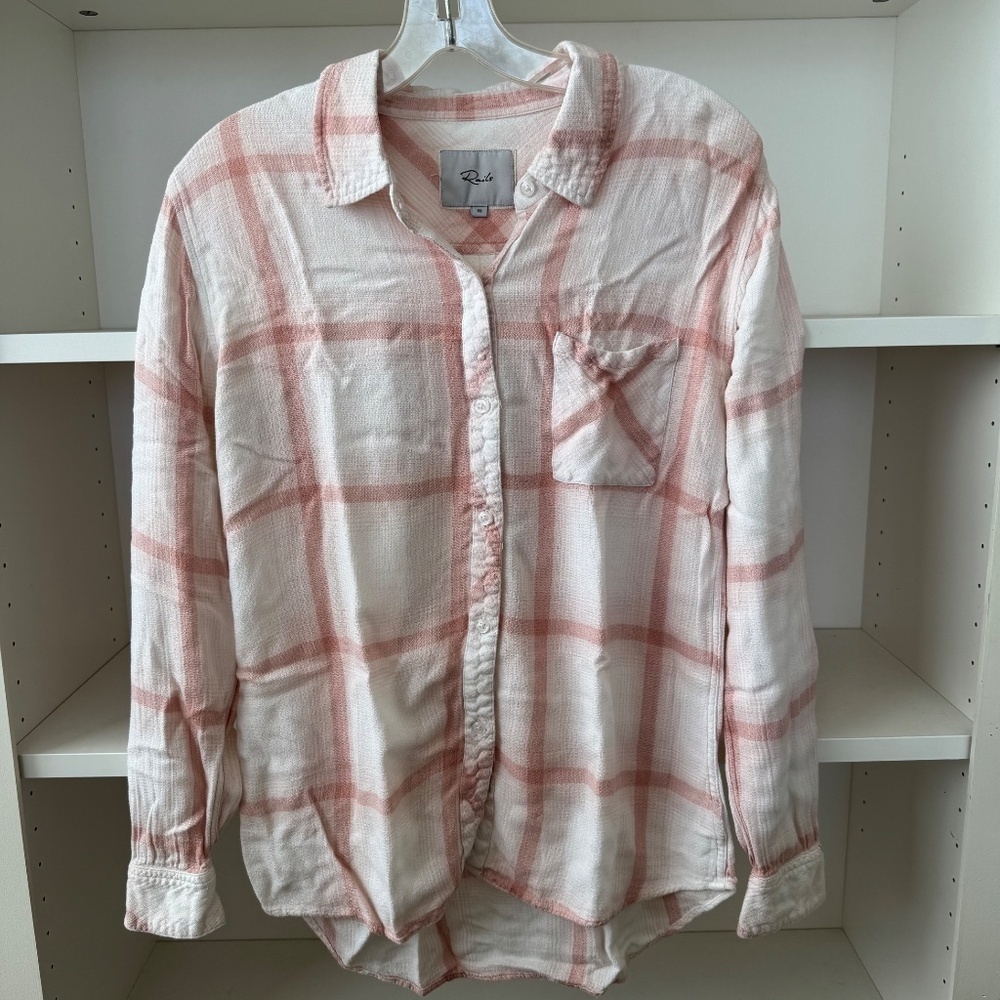 RAILS Hunter Button Down Plaid Shirt in White / Blush / Sand - Picture 2 of 5